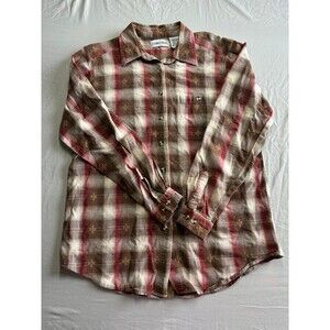Vintage Cabin Creek Brown Plaid Button Down Flannel Shirt size Large 100% Cotton